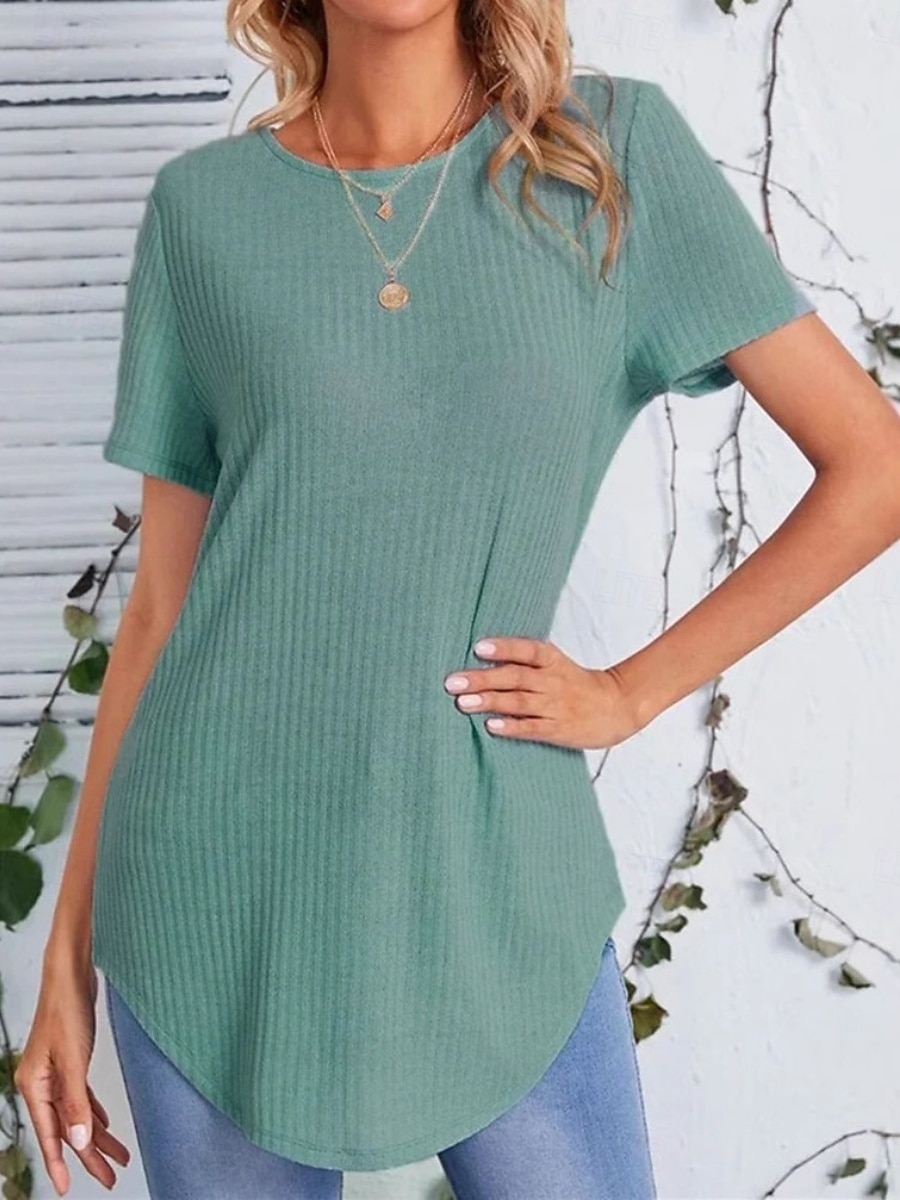 Femmes T-shirt Couleur Unie Mode Classique Occasionnel Manche Courte Col ras du cou Hauts Longs Quotidien Sortir Week-end Noir Violet Claire Chameau Bleu clair Été Printemps de 2026 ? $21.99 –P4