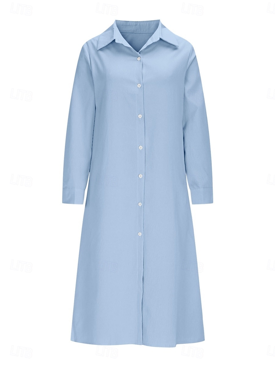 Femmes Robe Midi Robe Chemise Robe Décontractée Robe trapèze Robe en faux lin Mode Basique Moderne Quotidien Vacances Sortir Coupe régulière Uni manche longue Col de chemise Bleu Noir Vin Orange de 2026 ? $28.99 –P5
