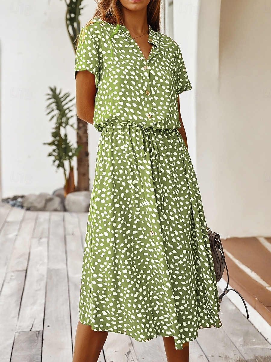 Dame Midikjole Uformell kjole Floral kjole Elegant Mote Moderne utendørs Feriereise Ut på byen Normal Blomstret Kortermet V-hals Blå Hvit Gul Navyblå Sommer Vår 2026 - $28.99 –P12