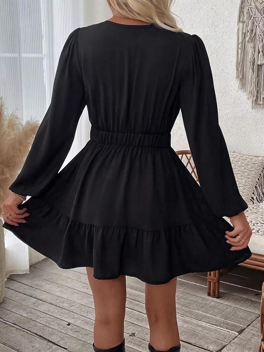 Damen Minikleid Boho-Kleid Freizeitkleid Elegant Mode Modern Outdoor Urlaub Ausgehen Normale Passform Blumen Langarm V Ausschnitt Schwarz Wein Rote Grün Sommer Frühling 2026 - $43.99 –P3