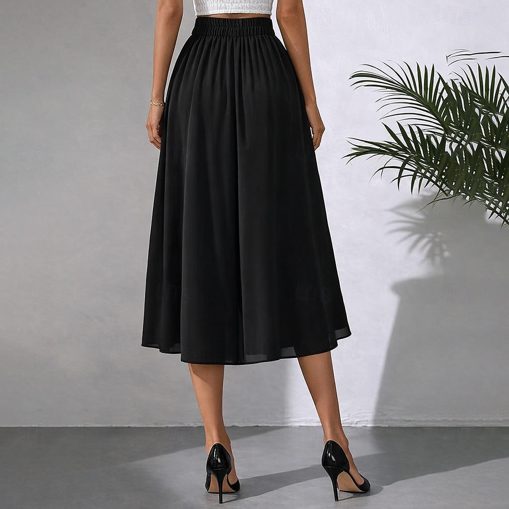 Women's Trousers Capri Pants Casual Pants Summer Pants Elegant Fashion Casual Daily Calf-Length High Waist Solid Color Plain Layered Wide Leg Elastic Waistband Comfort Lightweight Soft Inelastic 2026 - $34.99 –P4