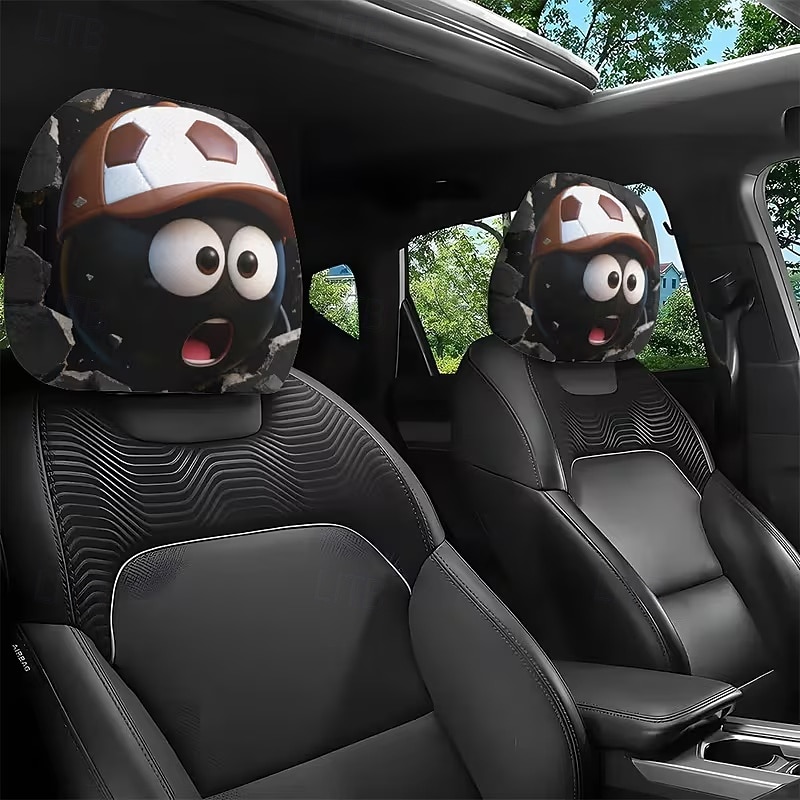 2 stuks grappige hoofdsteunhoezen met voetbalhoofd-uitdrukking voor in de auto, gemaakt van non-woven polyester, universele pasvorm, wasbaar, eenvoudig te installeren, perfect voor roadtrips of 2026 - $9.49 –P8