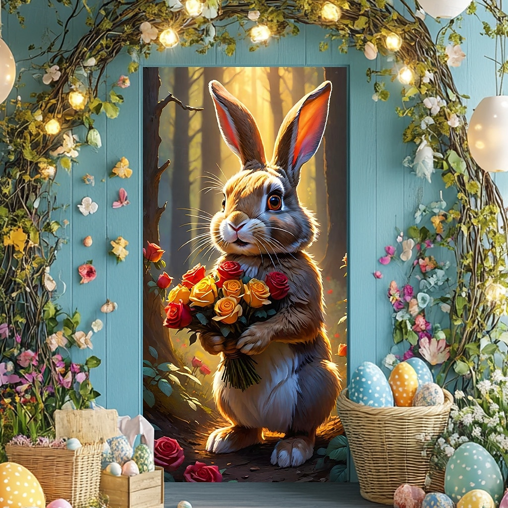 Easter Posters Door Cover Outdoor Banners Rabbit Cute 3D Party Dorm Teens Room College Dorm Guys Man Cave Frat Bedroom Shooting Backgrounds Home Decor 2026 - $17.99 –P1