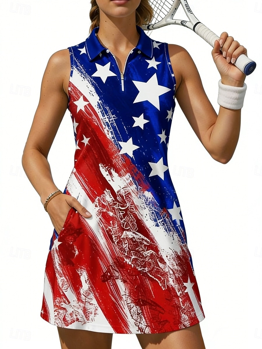 Ημέρα της ανεξαρτησίας 250ή επέτειος της Αμερικής Γυναικεία Γραφική Εθνική Σημαία Αθλητικό φόρεμα Φόρεμα πόλο τένις Αμάνικο Τρίμηνο φερμουάρ Ελαστικό Σκούπισμα ιδρώτα Αναπνέει Πετόσφαιρα Τέννις Γκολφ 2026 - $27.99 –P1