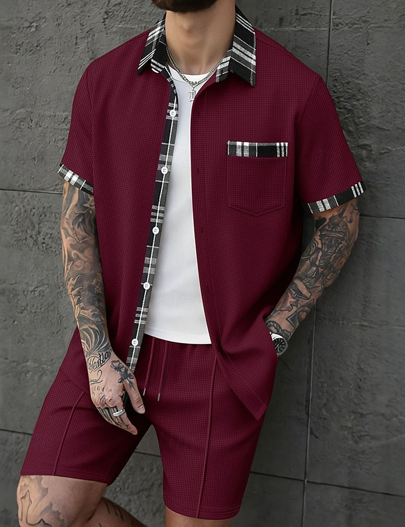 Herren Zweiteilig Hemd Set Sommer-Set Und Set Kontrastfarbe Lässig Täglich Urlaub Hemdkragen Kurzarm Kurze Hose Sommer Frühling Mode Lässig Bequem Bekleidung 2026 - $36.99 –P4