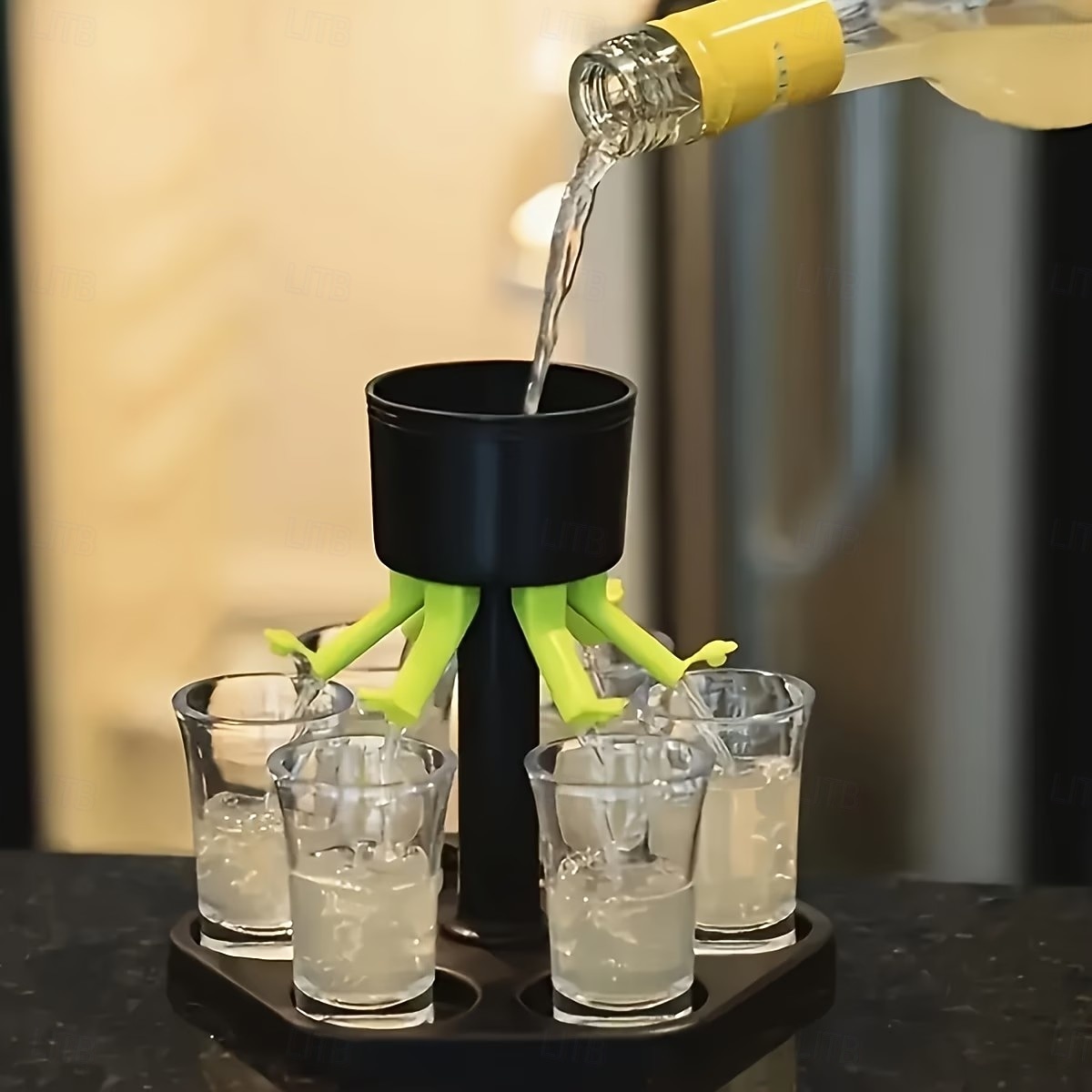 Dozator de băuturi pentru 6 sticle cu suport – vin pentru petreceri în barul de acasă &dozator de whisky, servitor de băuturi cu flux multiplu, turnare uniformă, perfect pentru petreceri tematice 2026 - $22.79 –P1