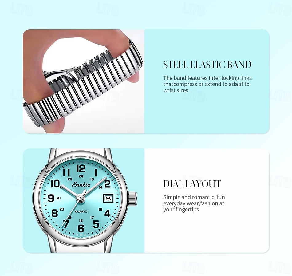 Montre femme facile à lire, à quartz, avec bracelet extensible en acier inoxydable, cadran bleu turquoise avec affichage de la date, étanche, élégante et décontractée, idéale comme cadeau pour femme de 2026 ? $18.99 –P8