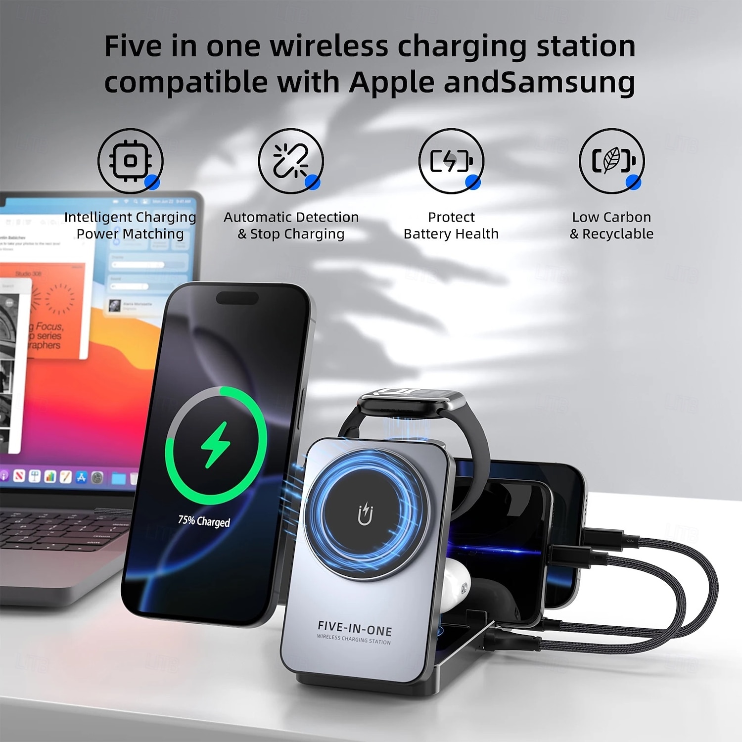 caricabatterie wireless per iPhone 17 16 15 14 13 12 11 x 8, stazione di ricarica 5 in 1 per Apple Watch 10/9/8/7/6/5/4/3/2/SE/Ultra/Ultra del 2026 a $43.99 –P2