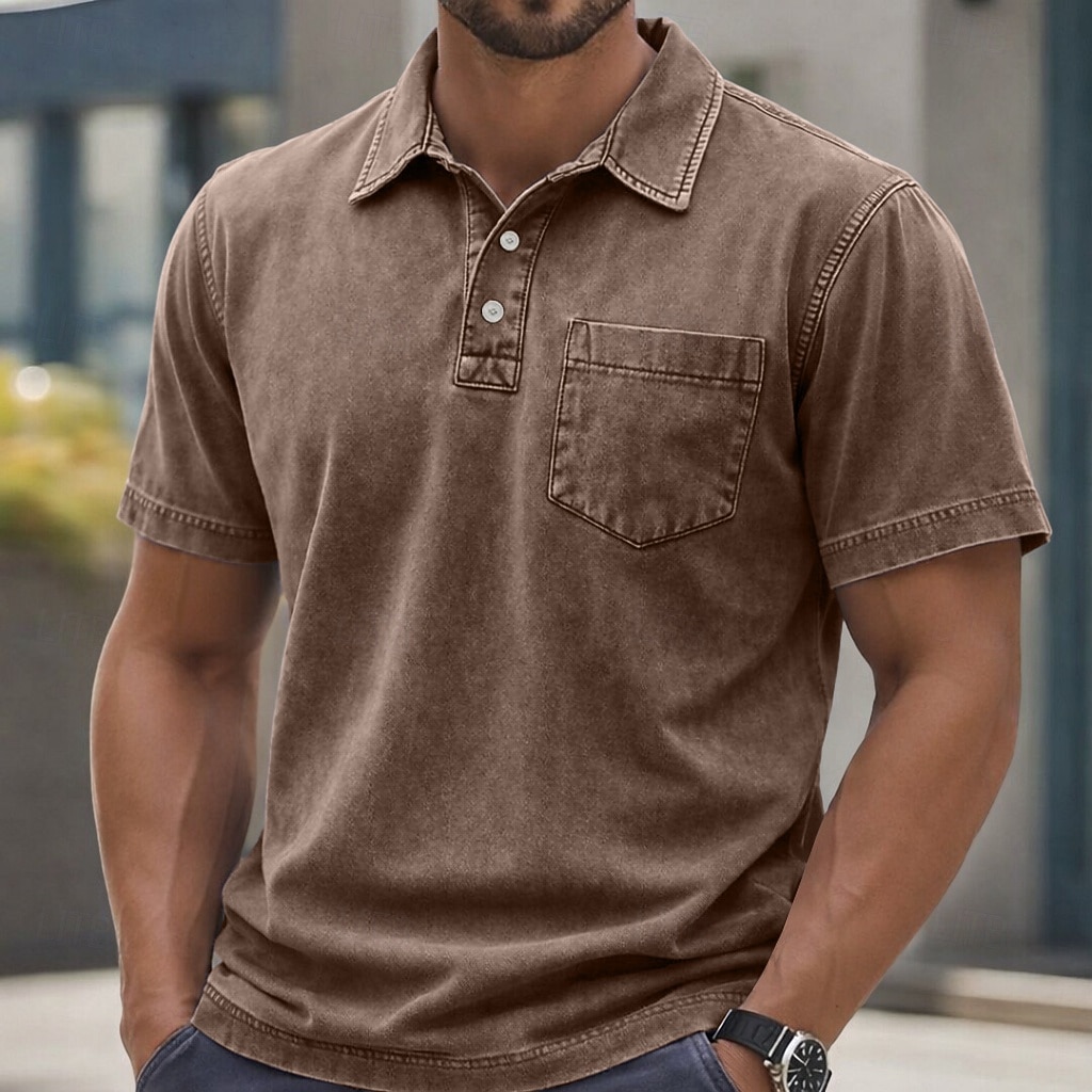 T-shirt da Uomo SoftFade™ 100% Cotone con Effetto Lavaggio Acerbo Maglietta Golf Casual per Vacanze Colletto Polo a Coste Manica Corta Moda Base Piana Vintage Distressed Estate Primavera Vestibilità del 2026 a $31.99 –P4