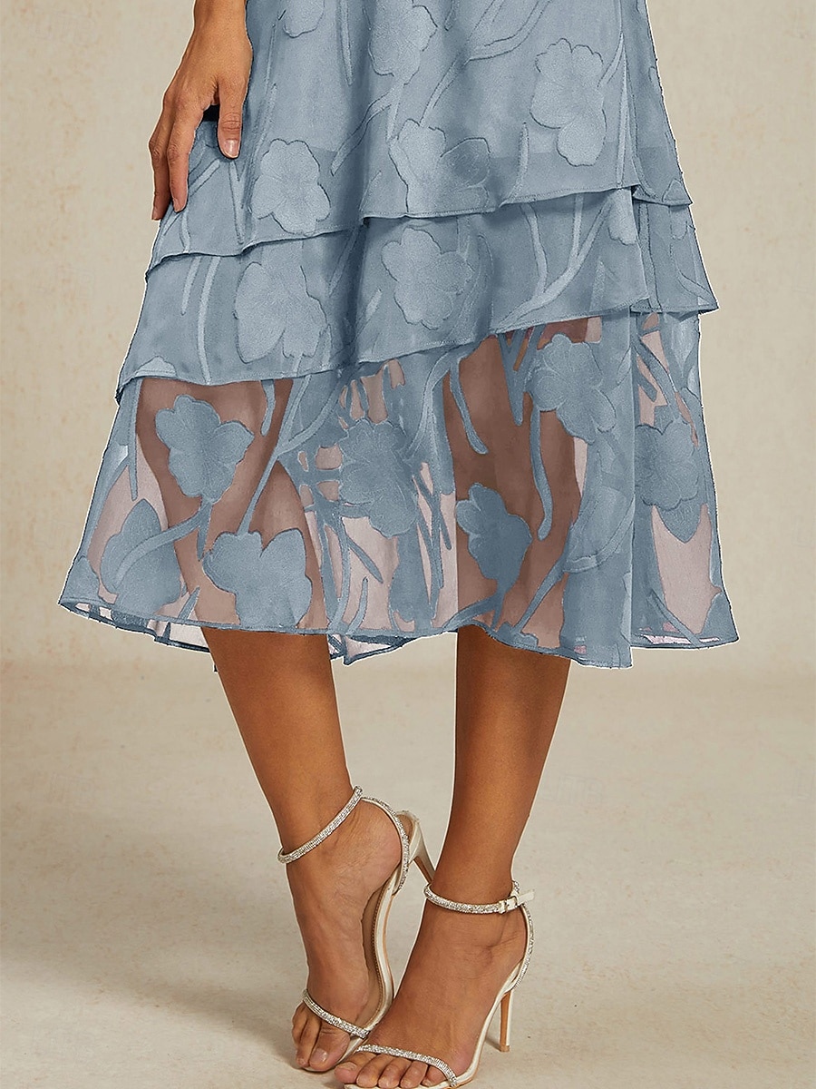 Mujer Falda de encaje Elegante Midi Media cintura Faldas Floral Flores Multi capa Cintura elástica Encaje de ilusión Elástico Diario San Valentín Gris cielo Verano 2026 - $79.99 –P3