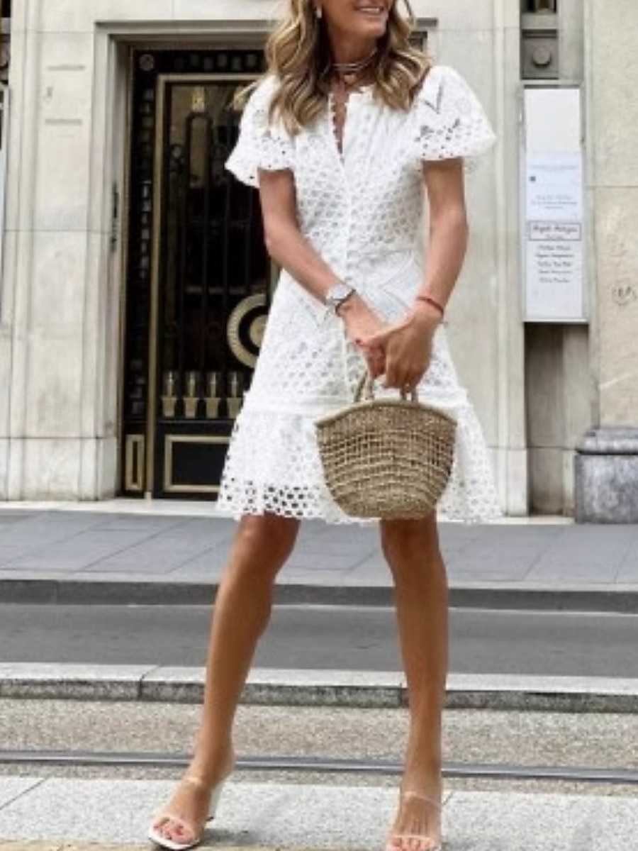 Pentru femei Rochii Lungime Genunchi Rochie de dantela Rochie albă Rochie casual Elegant Modă Modern În aer liber Vacanță Ieșire Fit regulat Simplu Manșon scurt În V Alb Vară Primăvară 2026 - $41.99 –P2