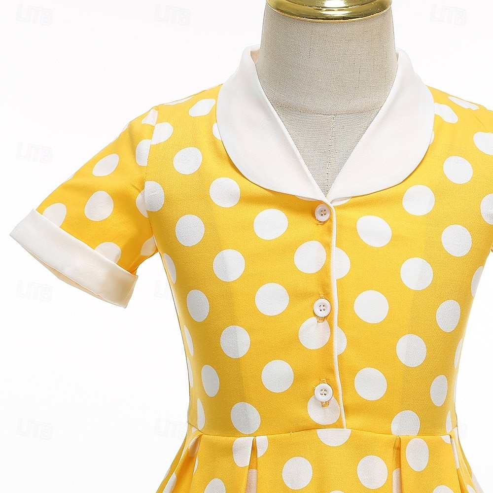 1950er Rockabilly Vintage-Kleid Kleid Swing-Kleid Kurze Ärmel Tupfen A-Linie Kostüm Mädchen Karneval Maskerade Alltagskleidung Junggesellinnenabschiedsparty Kinder Kleid Frühling & Sommer 2026 - $40.99 –P4