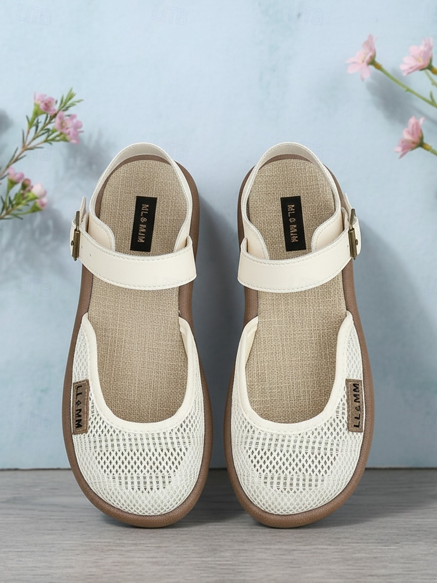 Sandali Mary Jane da donna beige in rete – sandali traspiranti e leggeri con cinturino regolabile, scarpe estive casual per viaggi, giardino e uso quotidiano del 2026 a $26.99 –P4