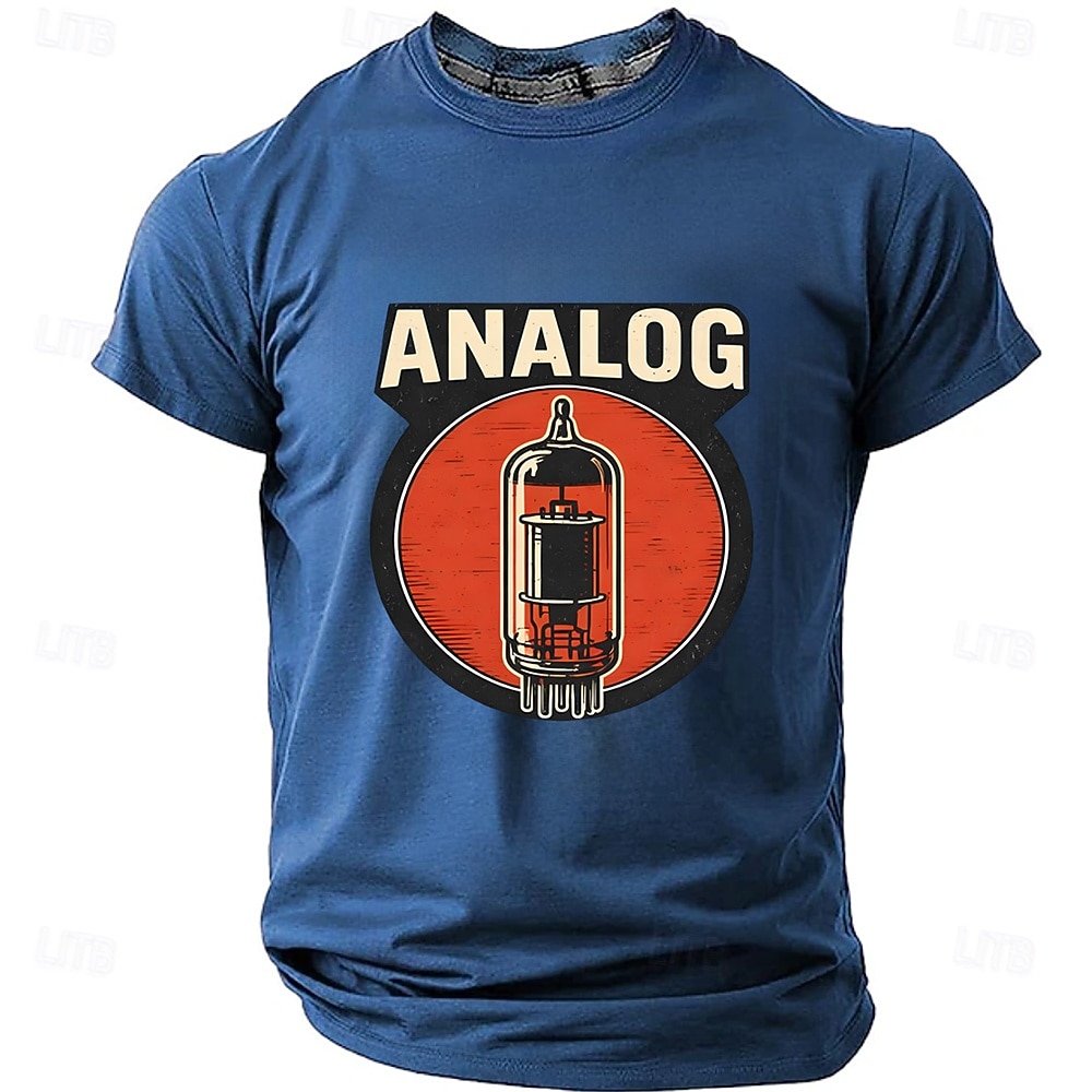 Men's ANALOG Vacuum Tube Thermionic Valve Vintage Retro Audiophile Music Guitar Amp Engineer T-shirt Graphic Regular Fit Studio Casual Daily Wear Designer Clothing Apparel S M L XL XXL XXXL 2026 - $22.99 –P1