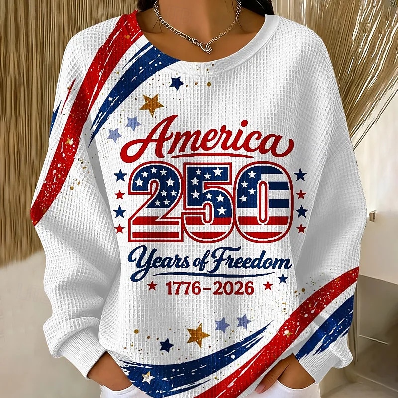 Dame Pullover Gensere Grafisk Mote Klassisk Moderne Langermet Rund hals Vanlige topper Gate Hverdag Hvit Rød og Hvit Vår Høst 2026 - $28.99 –P2