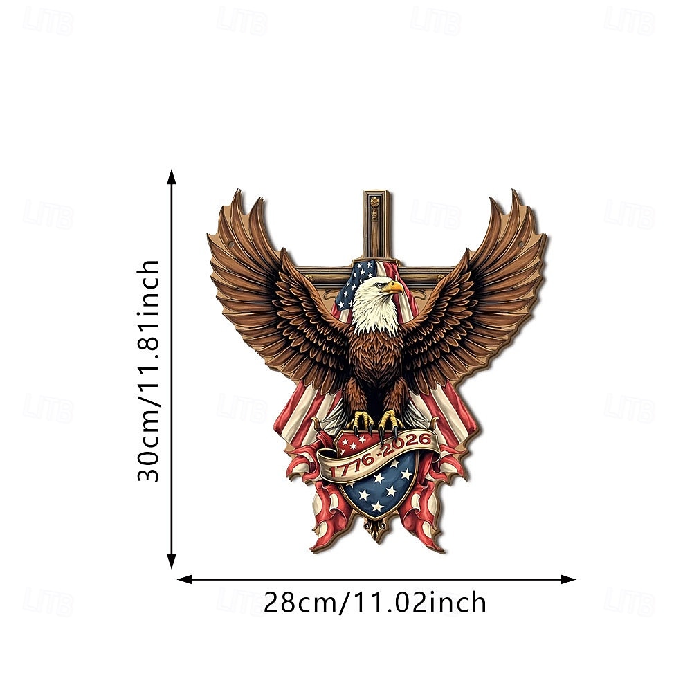 Letrero de madera para puerta conmemorativo del 250.º aniversario de la Independencia de Estados Unidos, estrellas blancas y rojas. &Decoración de la puerta principal con rayas blancas y lazo 2026 - $16.99 –P14