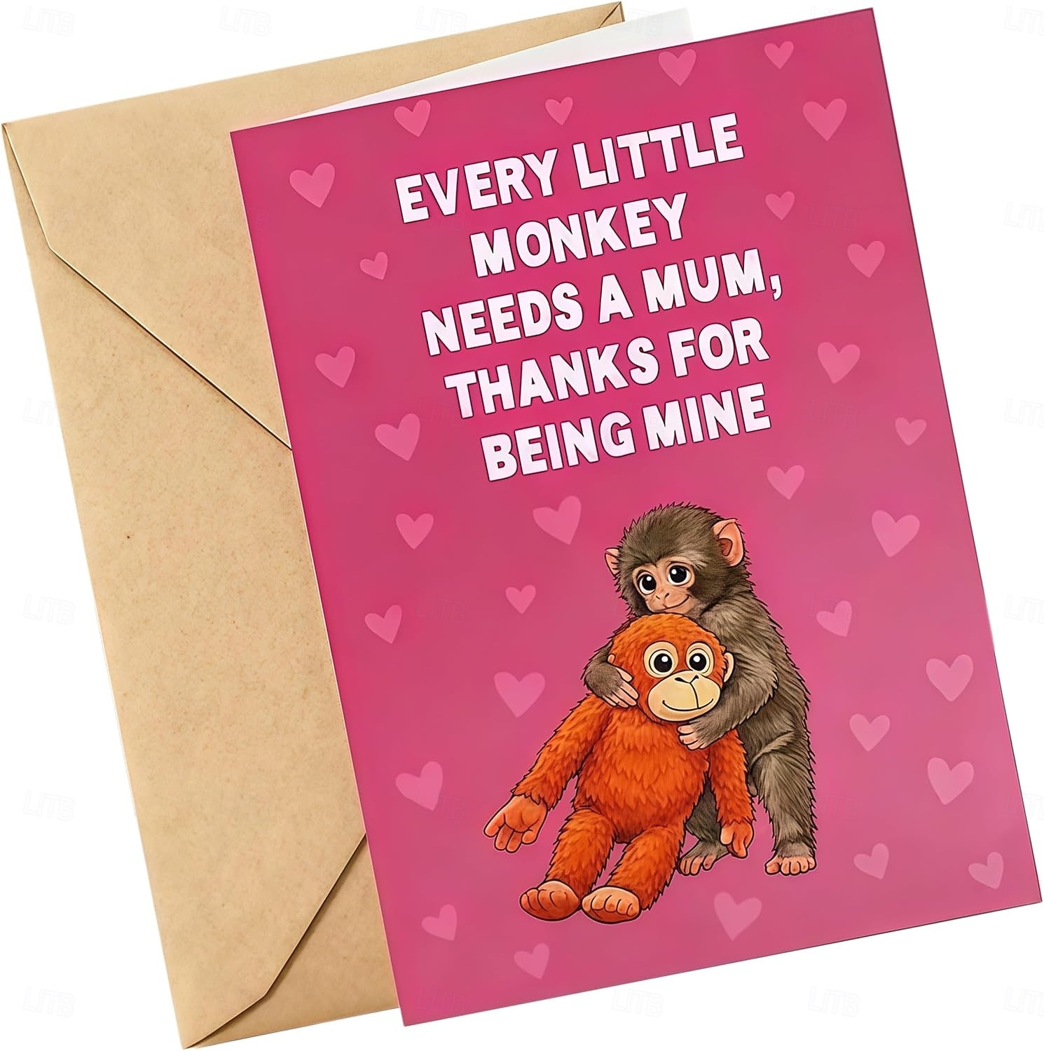 Zestaw 2 szt. Punch the Monkey Meme urocza kartka na Dzień Matki szczere ilustracje kartka z kraftową kopertą każda małpka meme potrzebuje mamy tematyka zwierzęca na urodziny/uznanie dla mamy 2026 - $9.99 –P7