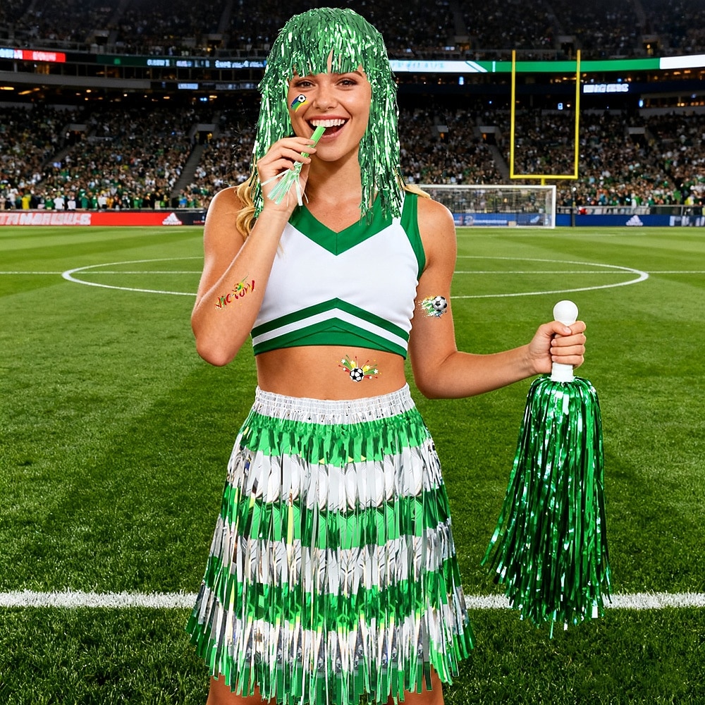 5pcs/set Soccer Summer Global Match Fan Gear Set, Wig Hat with Handheld Cheer Pom Poms, Football Fan Costume Accessories for Game Day Party Sports Events 2026 - $16.99 –P10