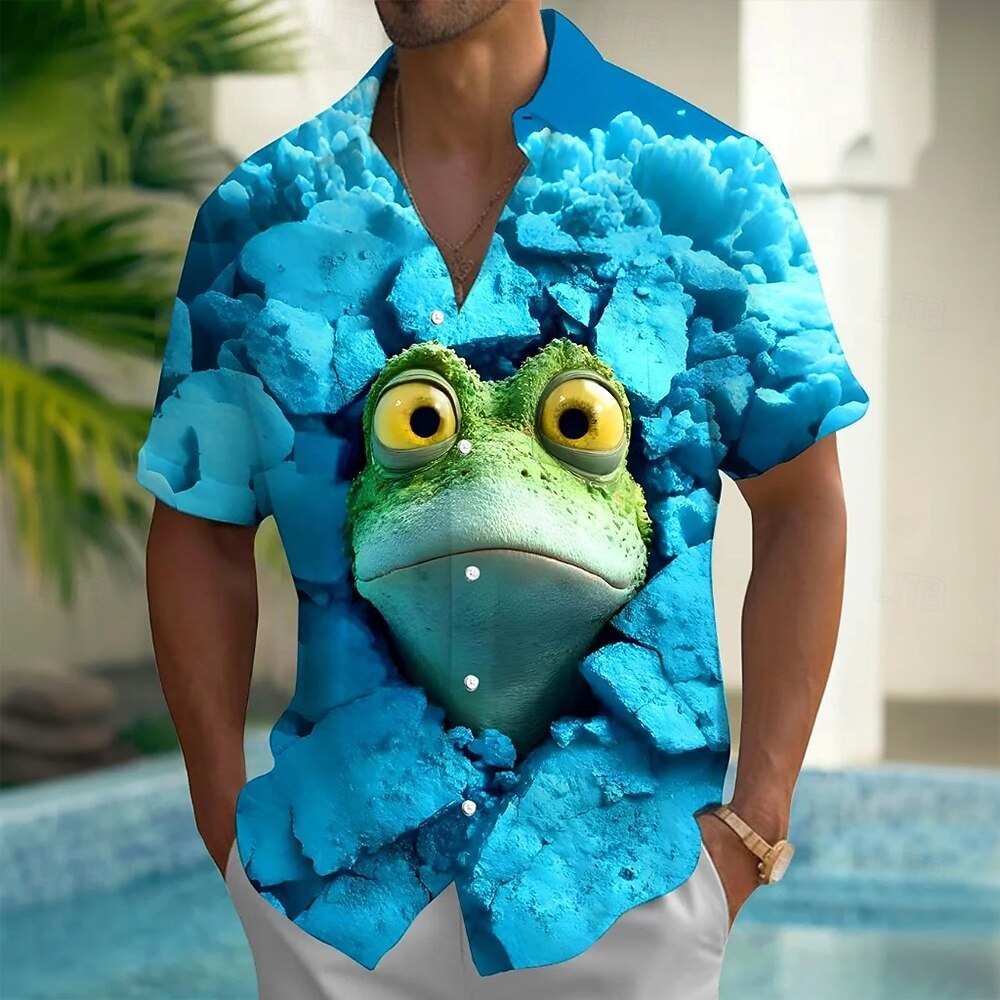 Homens Animal Sapo Lagarto Camisa havaiana camisa de botão Camiseta Aloha Manga Curta Havaiana férias na praia Verão Primavera Aberto para a Lateral Impressão 3D camisas de colarinho Um bolso frontal de 2026 por $25.99 –P1