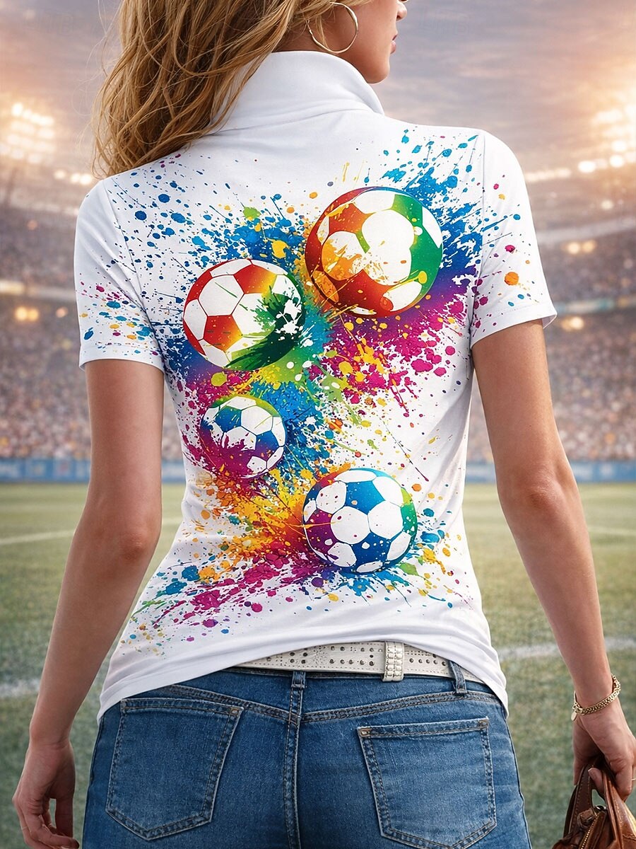 Camiseta de la Mujer del Partido Mundial de Fútbol 2026 Estampado Gráfico Media Cierre Cremallera Bloque de Color Abstracto Tropical Hawaiano Estiloso de Manga Corta Cuello Alto Tops Regulares playa 2026 - $25.99 –P2