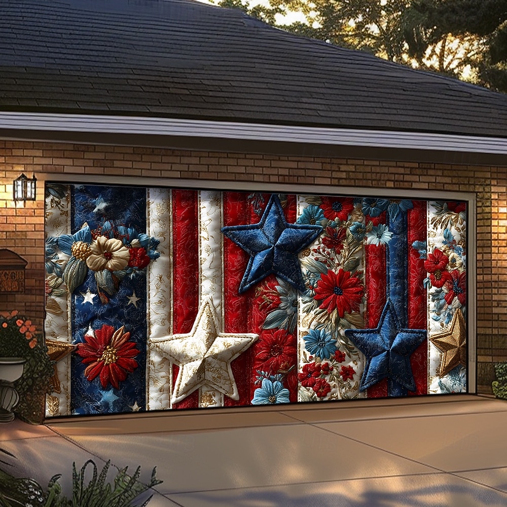 4 de julio de 2026 250° Día de los Caídos Cubierta de Puerta de Garaje Gran Fondo Colgante Bandera Americana Vintage 3D Fiesta Patriótica Al Aire Libre Fondos de Tiro Decoración de Hogar 2026 - $59.99 –P2