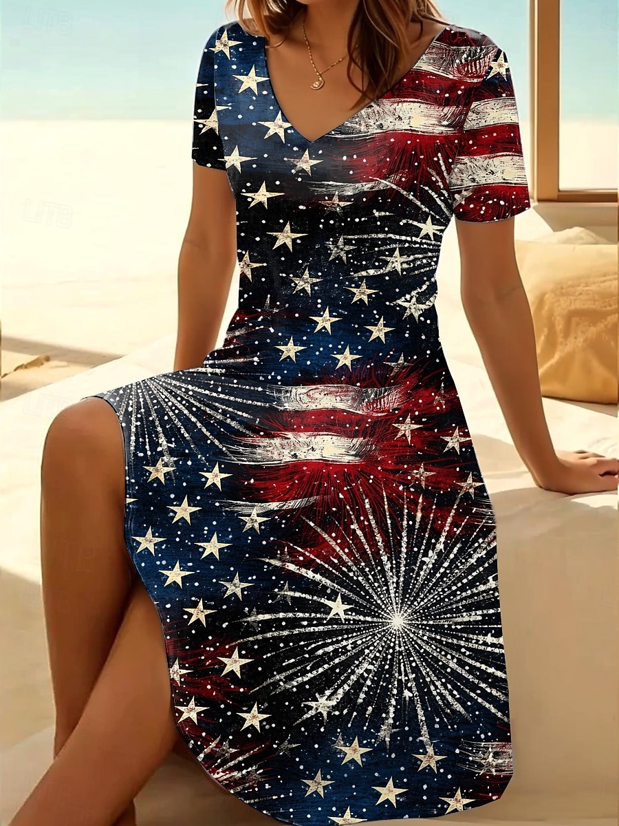 Giorno dell'Indipendenza Americana Per donna Mini Abito Vestito Estivo Vestito T-Shirt Abito a trapezio Vacanza Casual Boho Spiaggia Vestibilità regolare Grafico Bandiera Stelle e strisce Manica Corta del 2026 a $24.99 –P6
