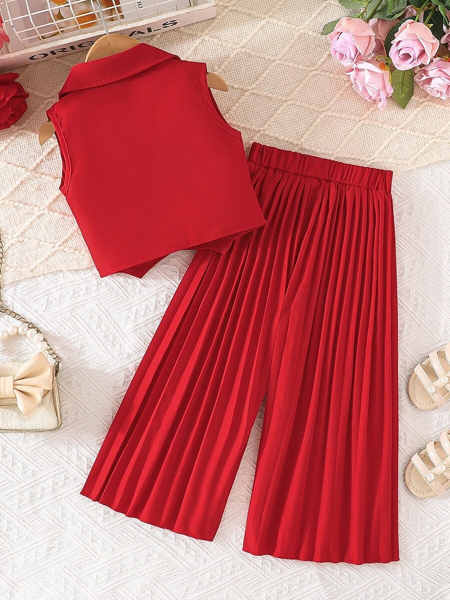 2 Pezzi Bambini Ragazze Tinta unica Arricciato Camicia & Pantaloni Impostato Senza Maniche Moda Casuale Dai 4 anni in su Estate Rosa scuro Bianco Rosa del 2026 a $27.99 –P3