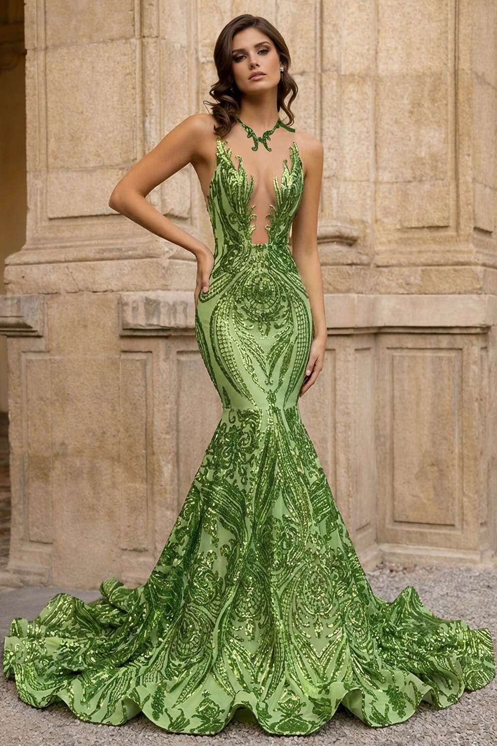 Corte Trompeta Sirena Cola barrida Trajes de gala Vestidos de noche Corte Cenicienta Vestimenta formal Elegante Sin Mangas Escote de ilusión Carnaval Formal afroamericano Lentejuelas con Lentejuela 2026 - $287.49 –P18