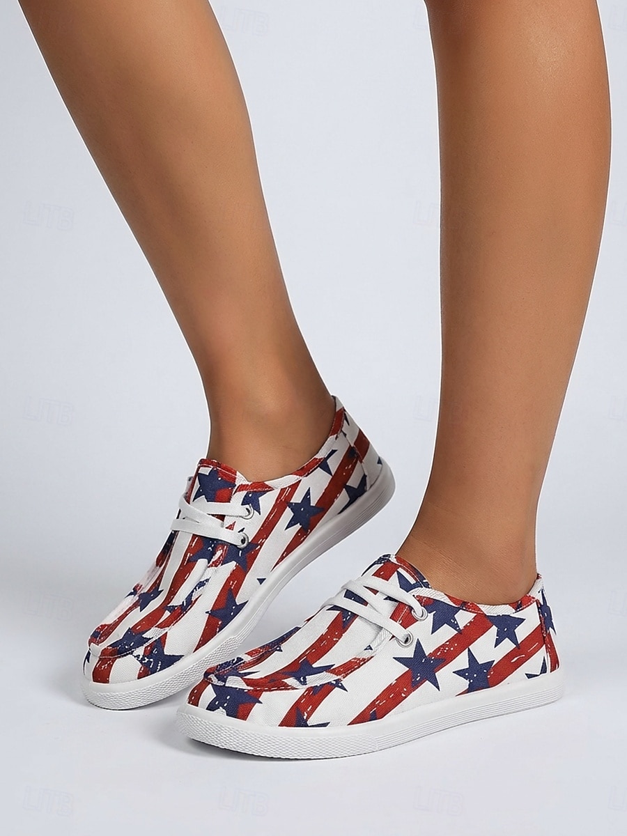 Women's 250th Anniversary American Flag Canvas Sneakers - Patriotic Lace-Up Casual Shoes for 4th of July, Travel & Everyday Wear 2026 - $24.99 –P2