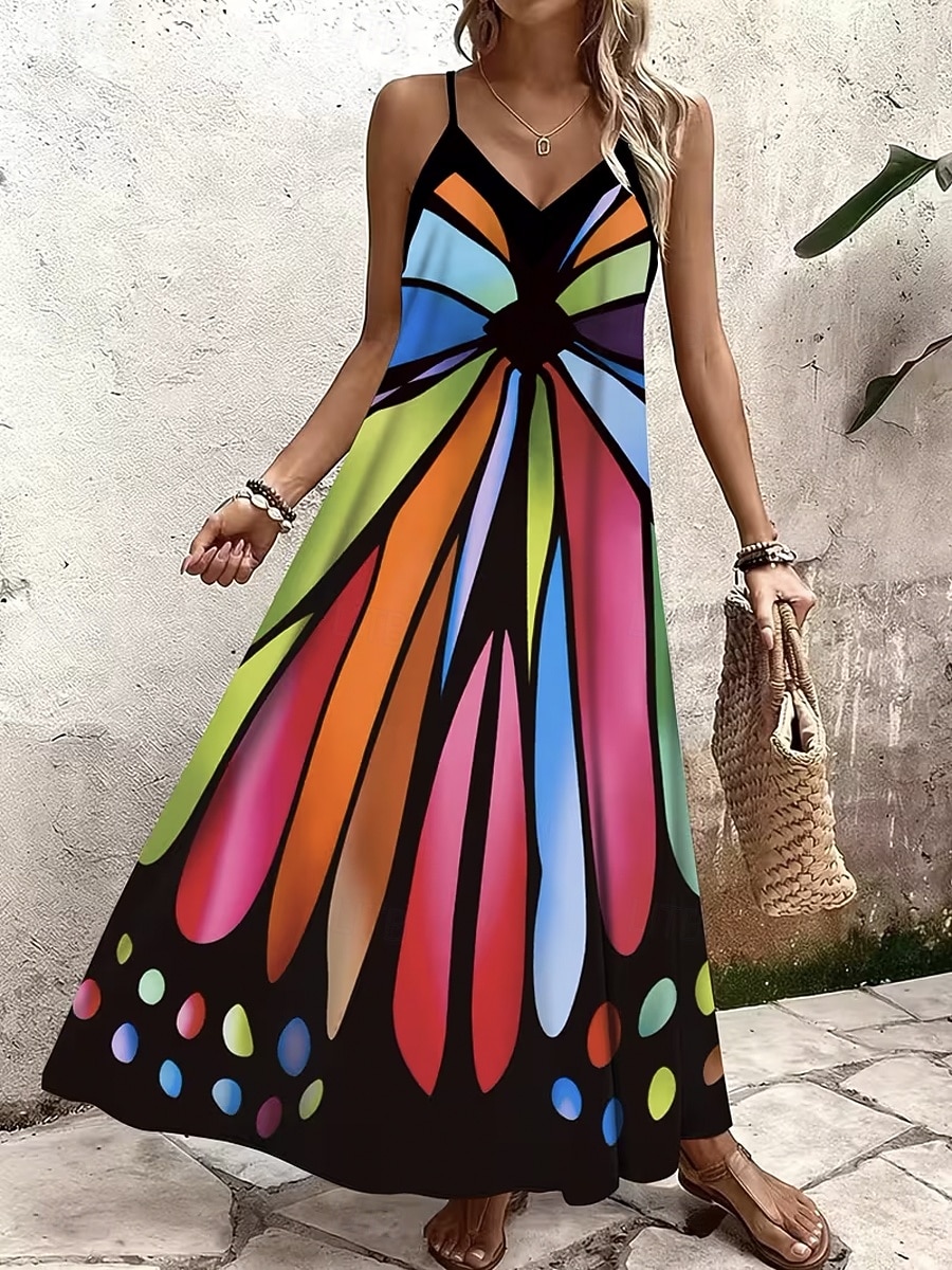 Per donna Abito maxi Vestito Estivo Abito a trapezio Abito Sottoveste Vacanza Casual Spiaggia Uscire Vestibilità regolare Grafico Blocco di colori Senza Maniche Scollo a V Nero Estate Primavera del 2026 a $36.99 –P1