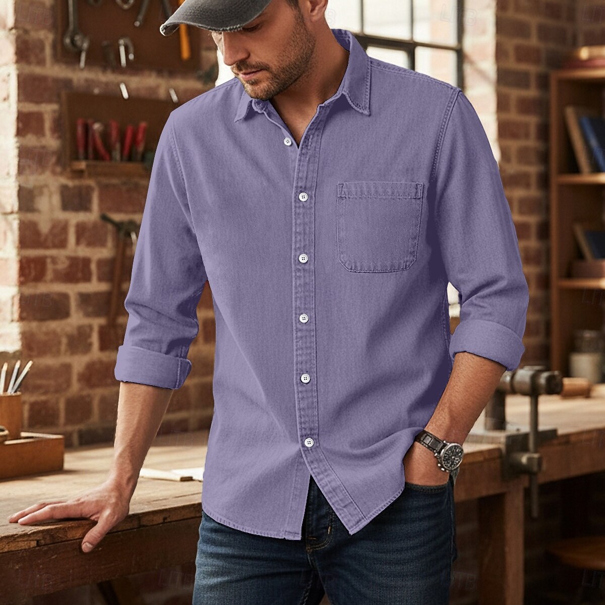 Per uomo Camicia Camicia casual Camicia con Bottoni Camicia cargo Camicia lavata con acido Nero Verde chiaro Vino Blu Viola Manica Lunga Semplice Bavero Casuale Quotidiano Puro Abbigliamento Vintage del 2026 a $31.99 –P1