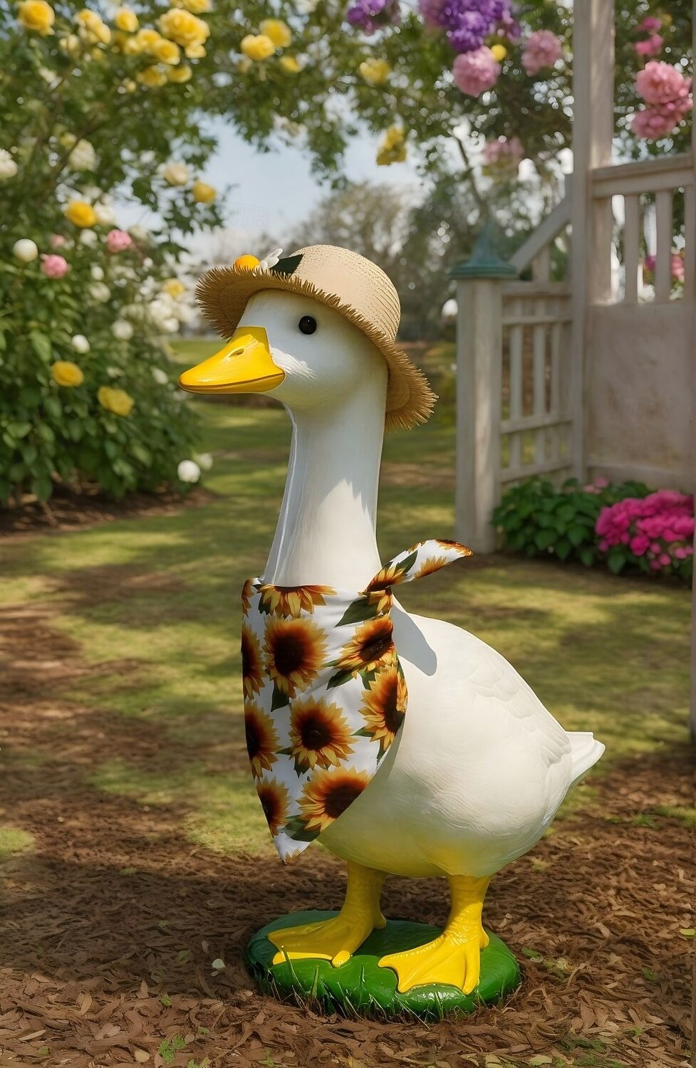 Traje de girasol de verano para ganso de porche grande, conjunto de sombrero de paja y pañuelo, linda ropa de ganso de césped para decoración de jardín al aire libre, estatua de ganso no incluida 2026 - $13.99 –P2