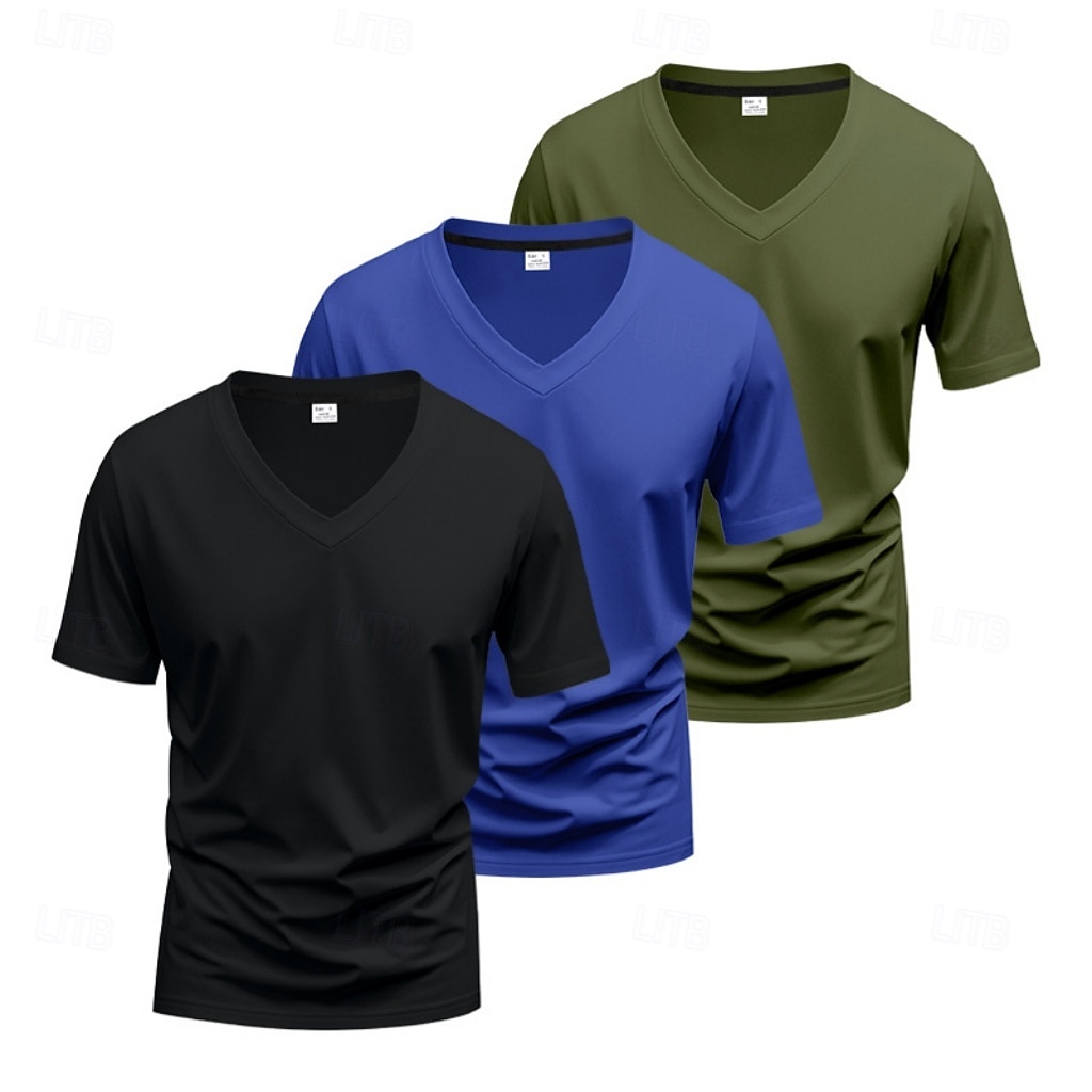 Herr T-shirt T-tröja Kortärmad V-hals Sommar Vår Slät Designer Grundläggande Modernt Modernt 3 st Ledigt Semester Gata 8# 9# 4# Topp t-shirt för män 2026 - $43.99 –P12