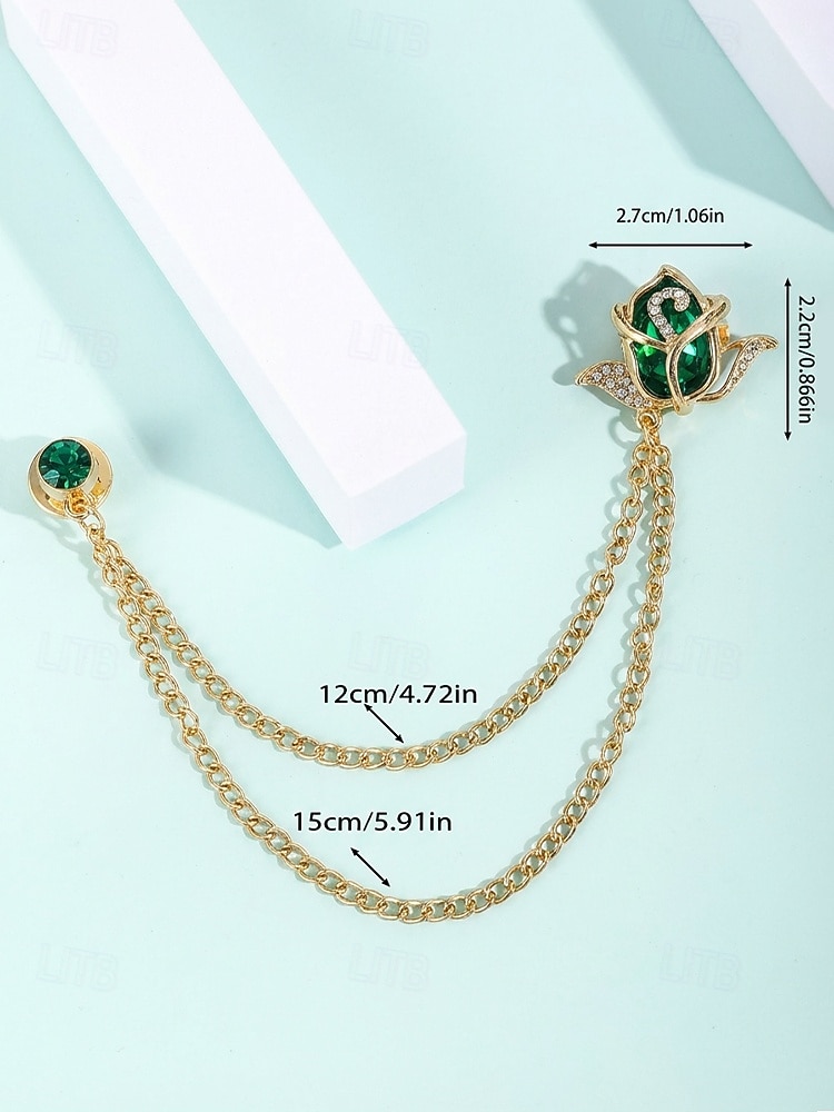 Heren reversspeld van legering met roos en ketting, accessoire voor bruiloften en feestjes, verkrijgbaar in meerdere kleuren, elegante bloemenbroche voor formele gelegenheden. 2026 - $11.99 –P10