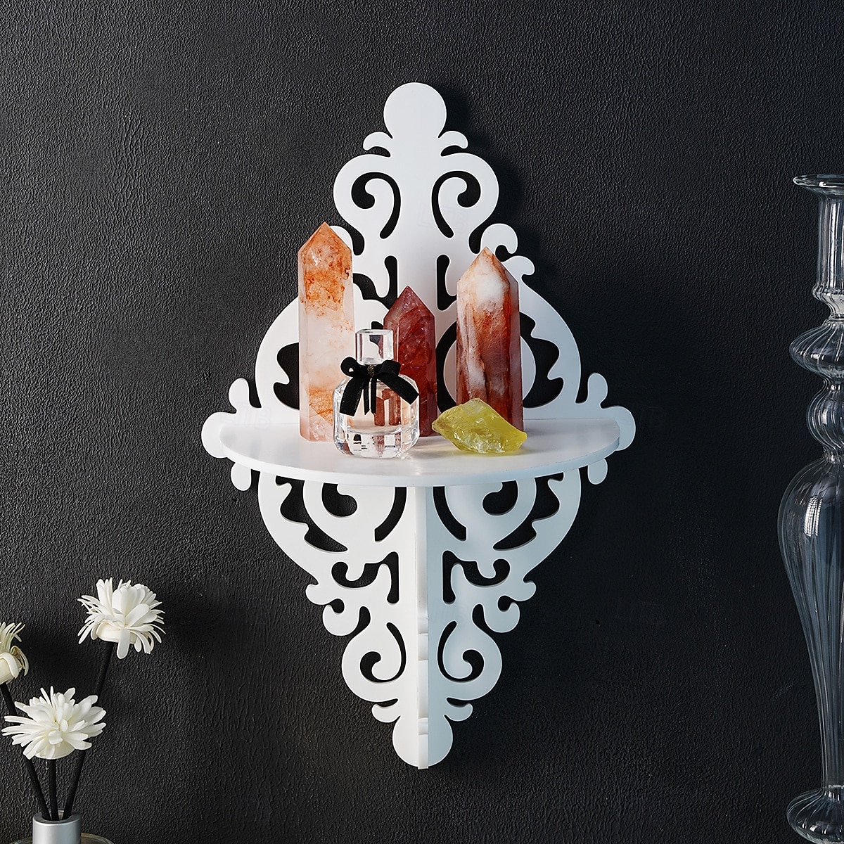 Creative Simple White Pattern Decorative Shelf, DIY Assembly Floating Shelf, Ideal for Home Wall Decoration, Living Room Display Stand, Crystal Stone Display Shelf 2026 - $15.99 –P7