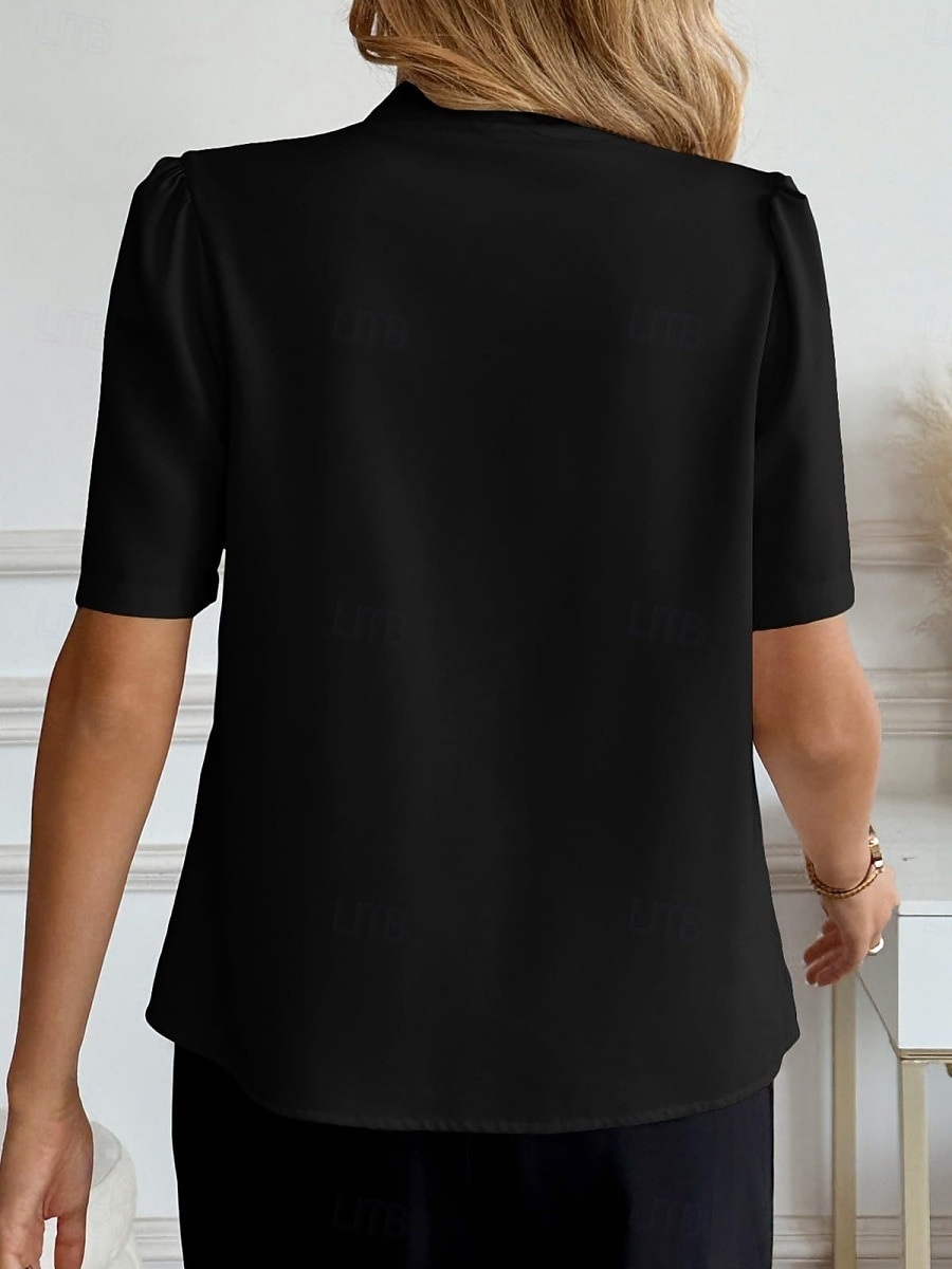 Mujer Camisa Camisa con botones Camisa casual Botones Plano Elegante Clásico Moderno Manga Corta Escote en Pico Tops regulares Diario Festivos Noche Azul Piscina Negro Blanco Vino Albaricoque Verano 2026 - $31.99 –P20