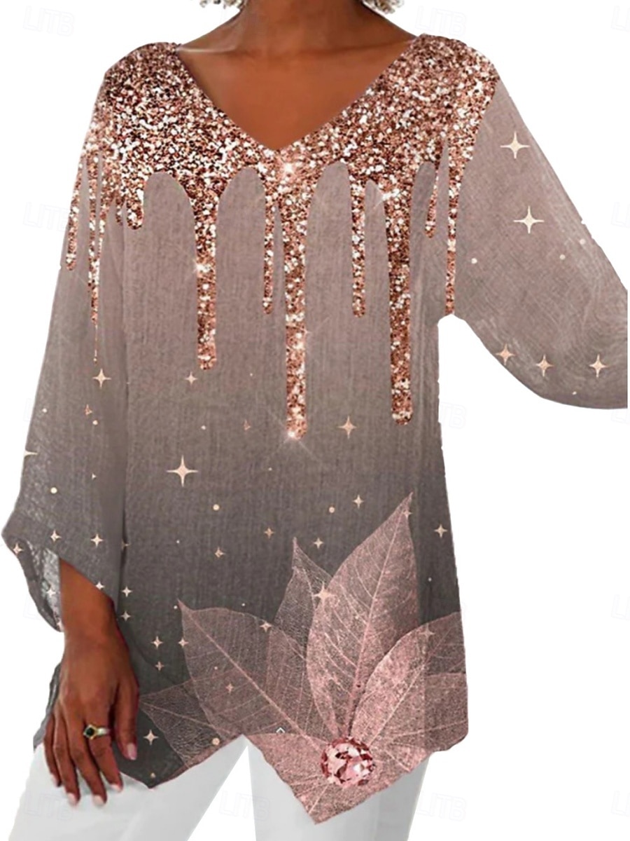 Dámské Košile Boho košile Halenka Slátanina Grafika Abstraktní Módní stylové Klasické Dlouhý rukáv Do V Běžné topy Denní Dovolená Jdeme ven Černá Bílá Světlá růžová Rubínově červená Léto Jaro 2026 - $25.99 –P4