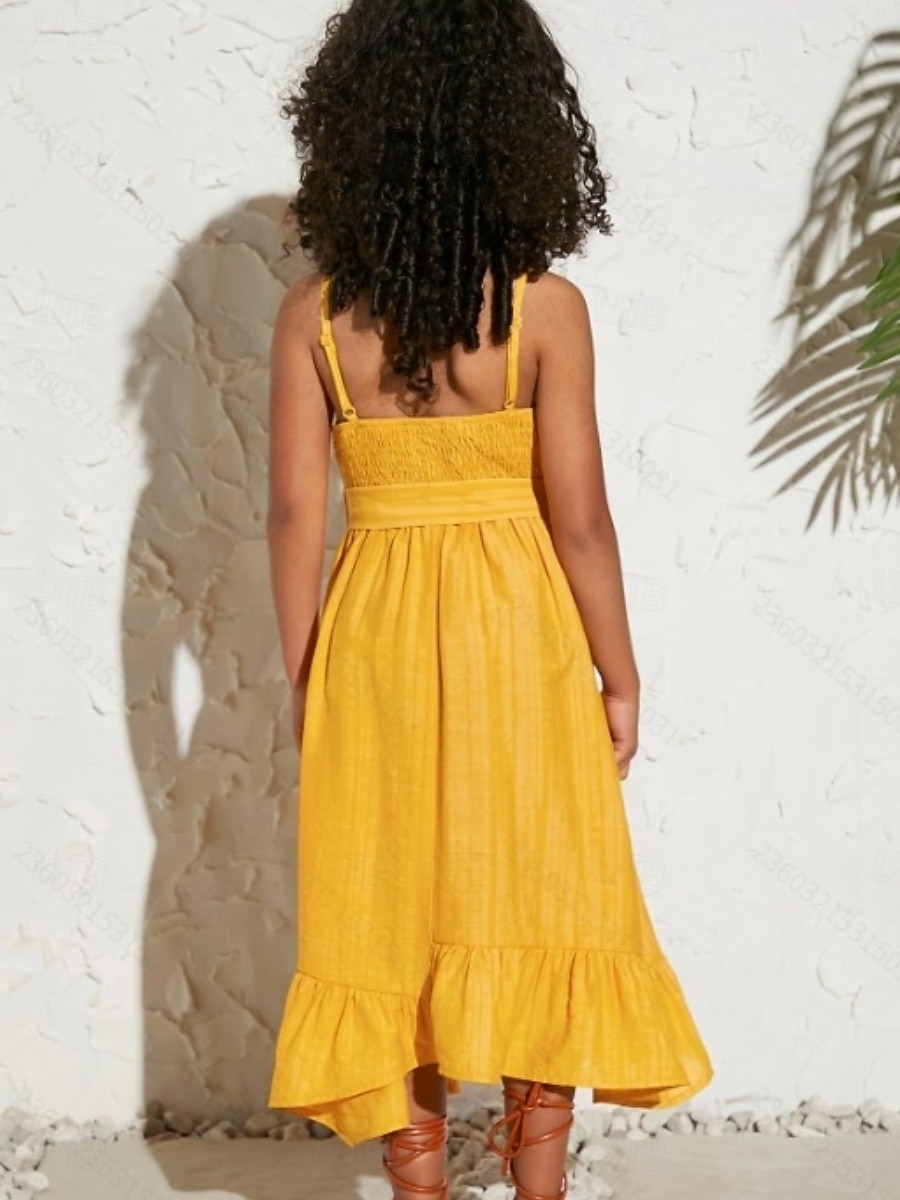 Kinderen Voor meisjes Jurk Effen Kleur Mouwloos Casual Buiten Feest Lapwerk Aanbiddelijk Casual Kostuum Polyester Maxi Jurk met bandjes Zomer Lente 4 jaar + Geel 2026 - $21.99 –P3