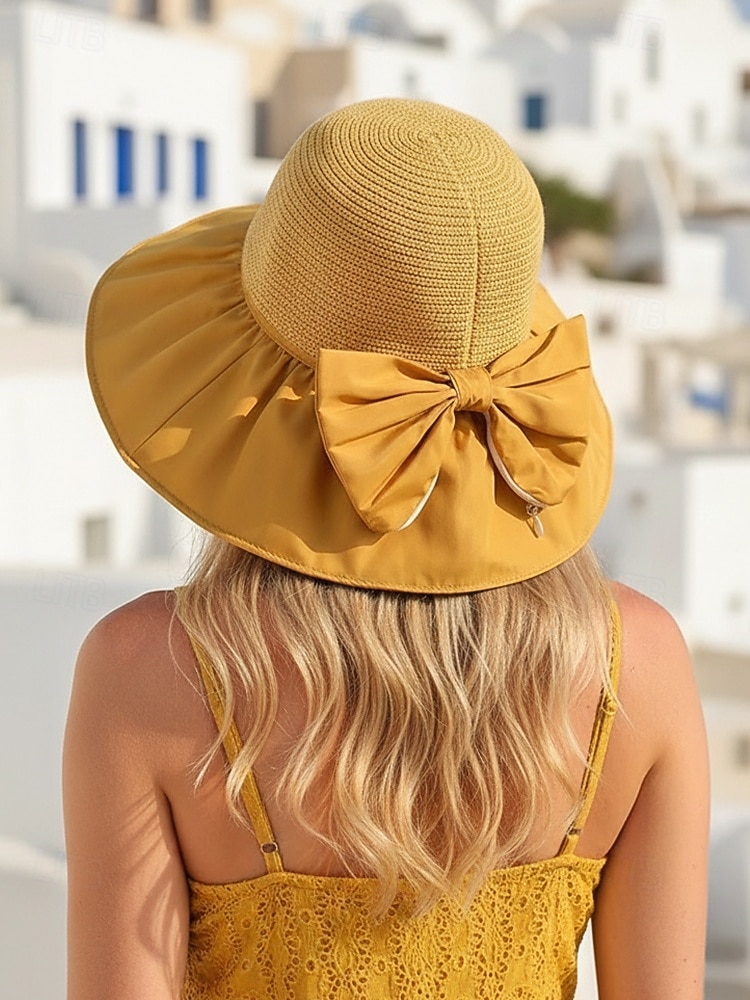 Женская складная солнцезащитная шляпа в стиле бохо с чехлом для хранения, портативная пляжная шляпа из полиэстера с широкими полями, различных цветов, для повседневной носки, путешествий, отдыха и курортного отдыха. 2026 - $11.99 –P5