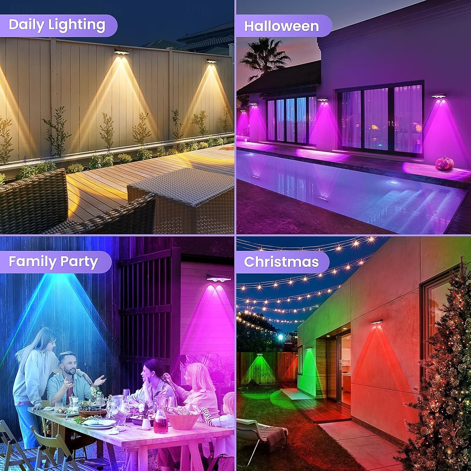 4/8 stuks solar buitenwandlampen voor binnenplaats, LED tuinlamp, waterdichte trapverlichting, RGB kleurrijke sfeerverlichting, solar wandverlichting 2026 - $53.99 –P8