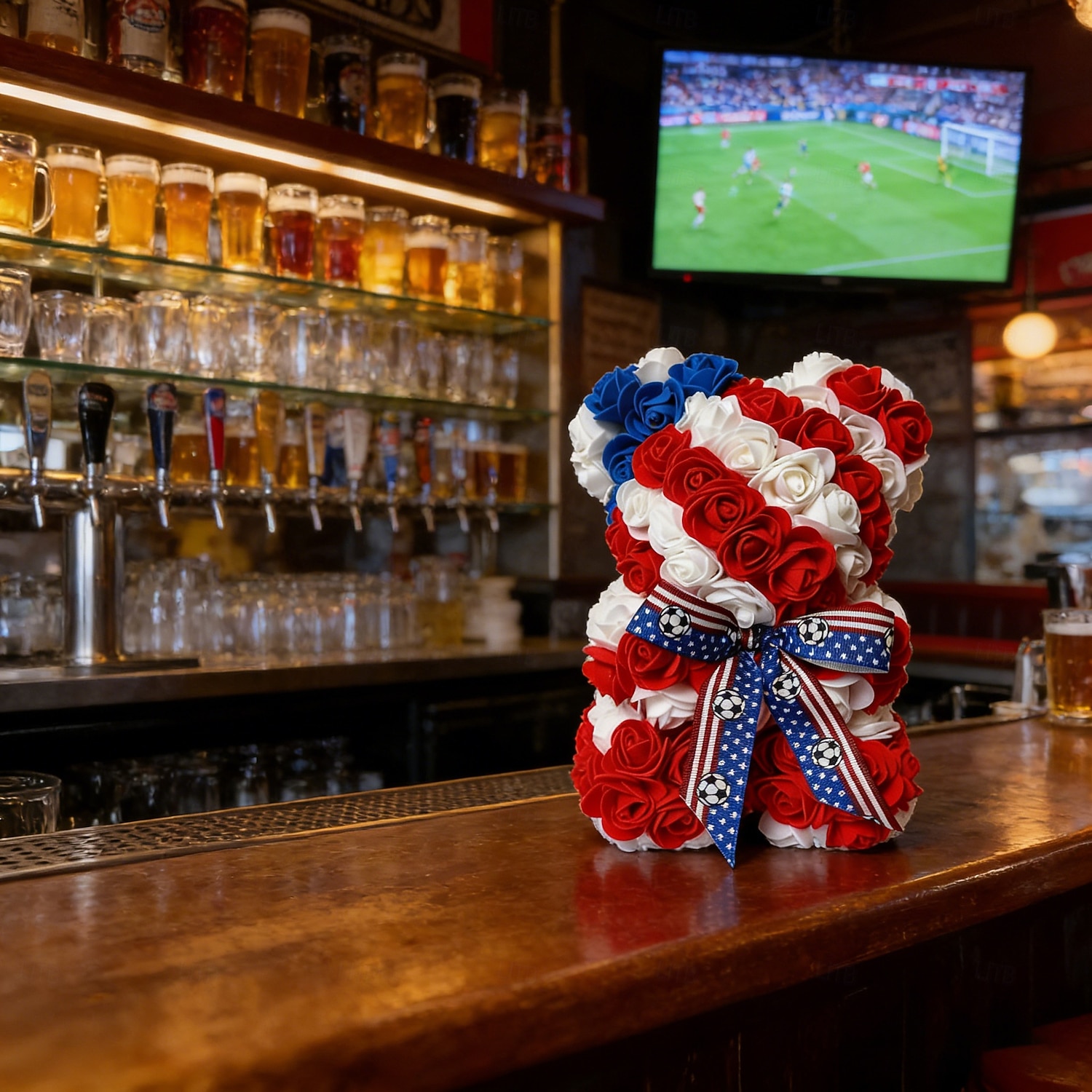 25 cm großer Rosen-Teddybär für die Fußball-Weltmeisterschaft, künstliches Rosenblüten-Geschenk für Fußballfans, Hochzeit, Muttertag, Jahrestag, inklusive transparenter Geschenkbox 2026 - $21.99 –P3