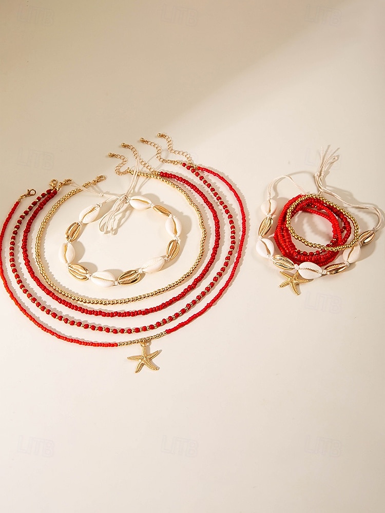 Women's Multi-Layer Beaded Necklace and Bracelet Set with Starfish Pendant – Alloy Material, Bohemian Style, Colorful, Perfect for Vacation, Beach and Daily Casual Wear 2026 - $12.76 –P15