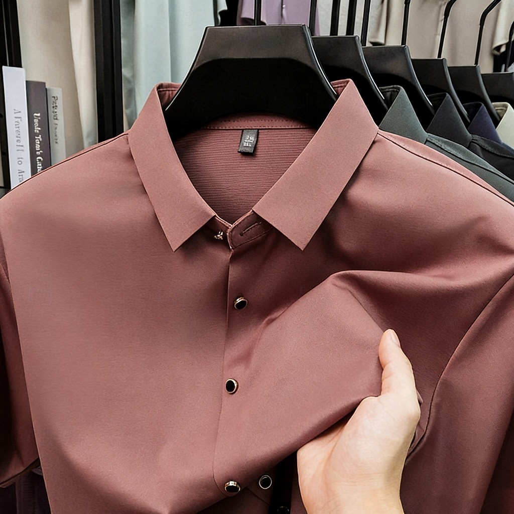 Per uomo Camicia Camicia elegante Camicia non stiro Tinta unica All'aperto Lavoro Verde Manica Corta Collo ripiegato Estate Primavera Abbigliamento Bottoni del 2026 a $22.99 –P11