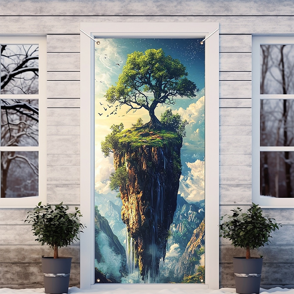 fantazie strom života plovoucí ostrov vodopád a mraky surrealistická krajina dveře banner zeď gobelín přední dveře dekorace domov vchod dekor venkovní vnitřní 2026 - $17.99 –P6