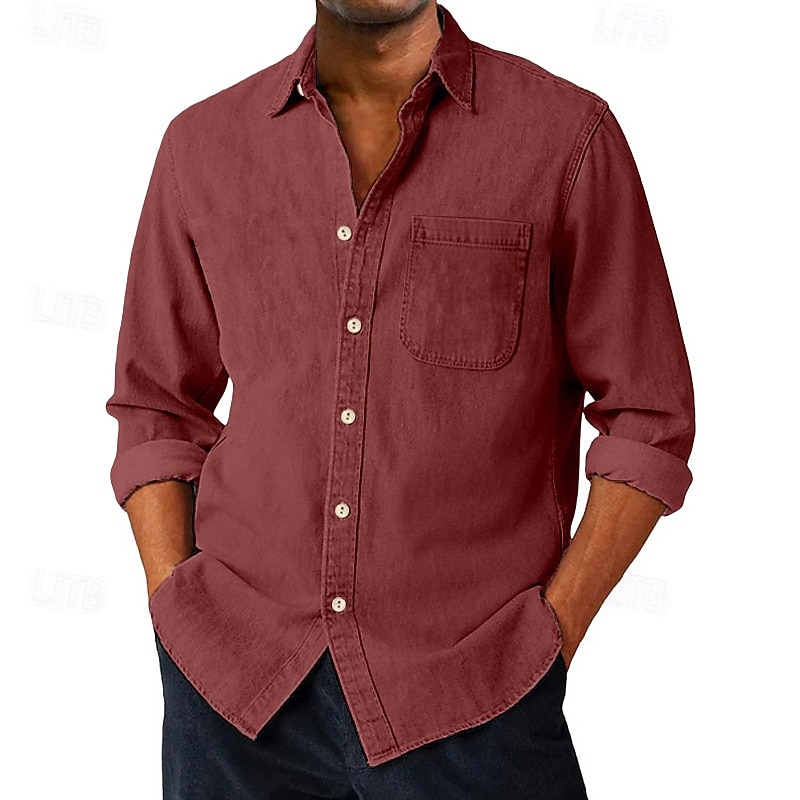 Camicia da Uomo SoftFade™ Camicia Casual Camicia Button Up Camicia Cargo Camicia Acid Wash Rossa Manica Lunga Piana Colletto Quotidiano Abbigliamento Esterno Moda Moderna Casual Comfort del 2026 a $31.99 –P5