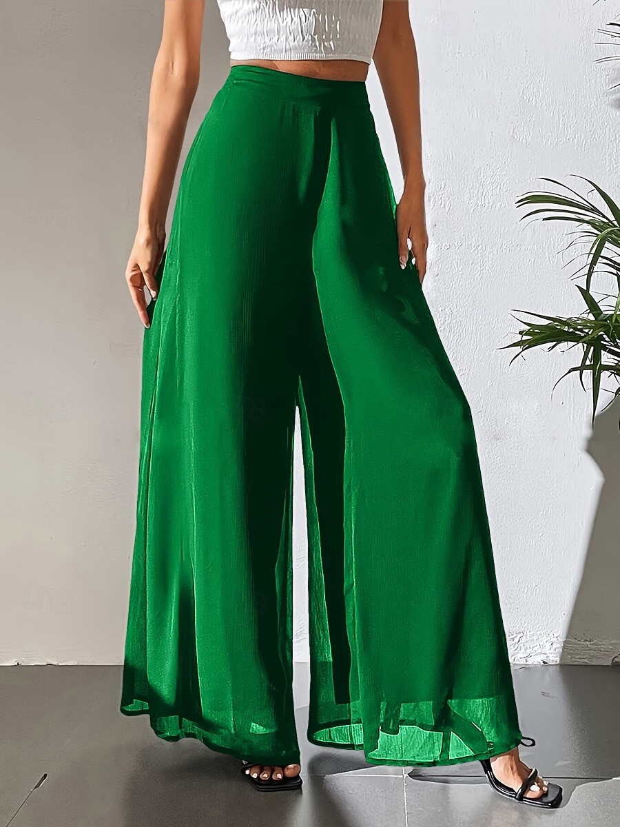 Dames Broek Zomerbroek Wijde broek Vrijetijdsbroek Vakantie Vintage Modieus Volledige lengte Hoge taille Effen Zak Elastische taille Breed Been Lichtgewicht Zacht Comfortabel Micro-elastisch Buiten 2026 - $26.99 –P14