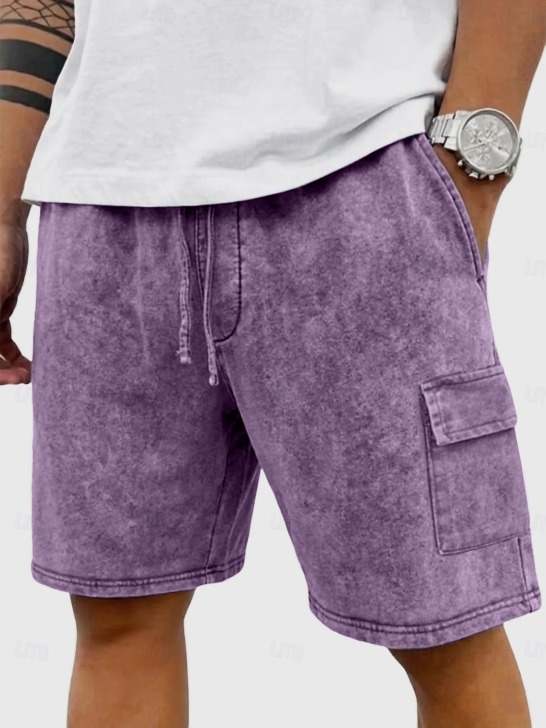 Pantalones Cortos Casuales SoftFade™ para Hombre Pantalones Cortos de Lavado Ácido Con Cordon Cintura Elástica Lavados Lavado Sólido Confortables Transpirables Largo Hasta la Rodilla Ropa Diaria Al 2026 - $25.99 –P5