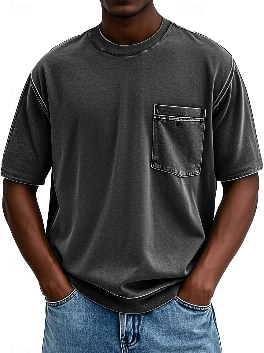 Herren T Shirt Hemd aus 100 % Baumwolle in Säurewaschung T-Shirt Kurzarm Rundhalsausschnitt Sommer Frühling Ganzjahres Einfarbig Einfach Vintage Streetwear Designer Tasche Stückgefärbt Gewaschen 2026 - $20.99 –P12