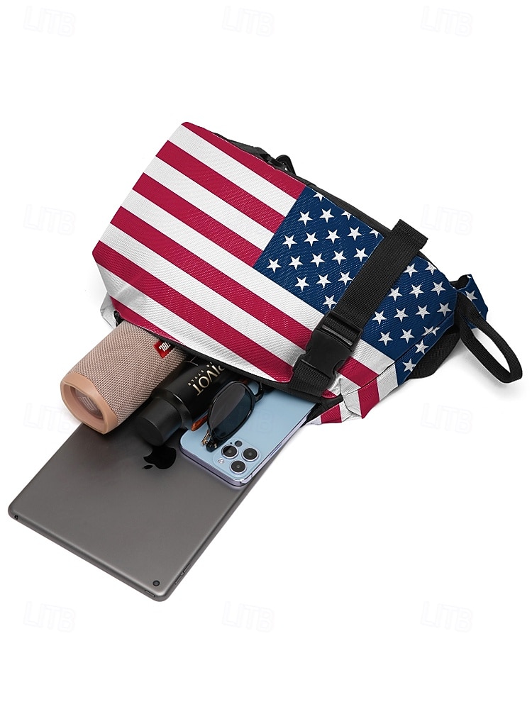 Herrebrystveske i polyester med USA-flagg, stor slyngeryggsekk og justerbar stropp til USAs 250-årsjubileum, uavhengighetsdagen, fritidsklær og utendørssport 2026 - $24.99 –P6