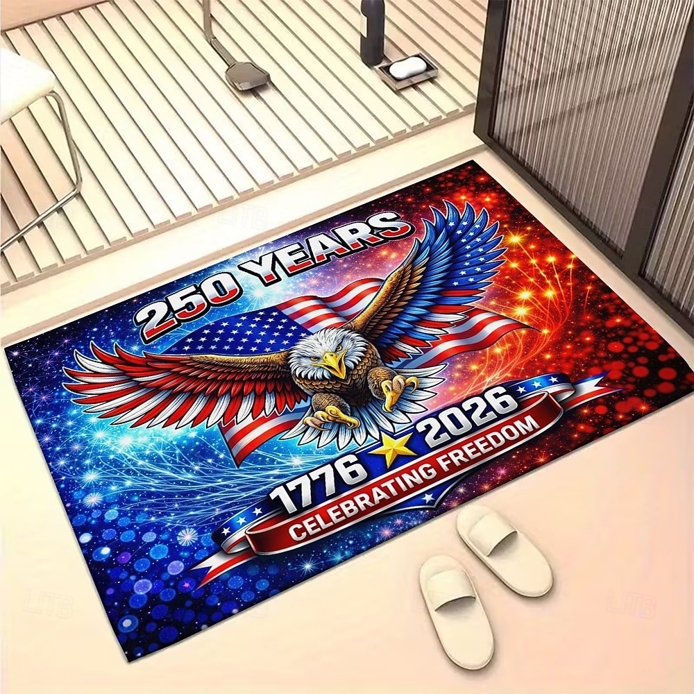 Zerbino per la porta d'ingresso in occasione del 250° anniversario degli Stati Uniti, con un maestoso disegno di un'aquila e vivaci fuochi d'artificio, in commemorazione del periodo 1776-2026, perfetto per un arredamento patriottico. del 2026 a $12.49 –P1
